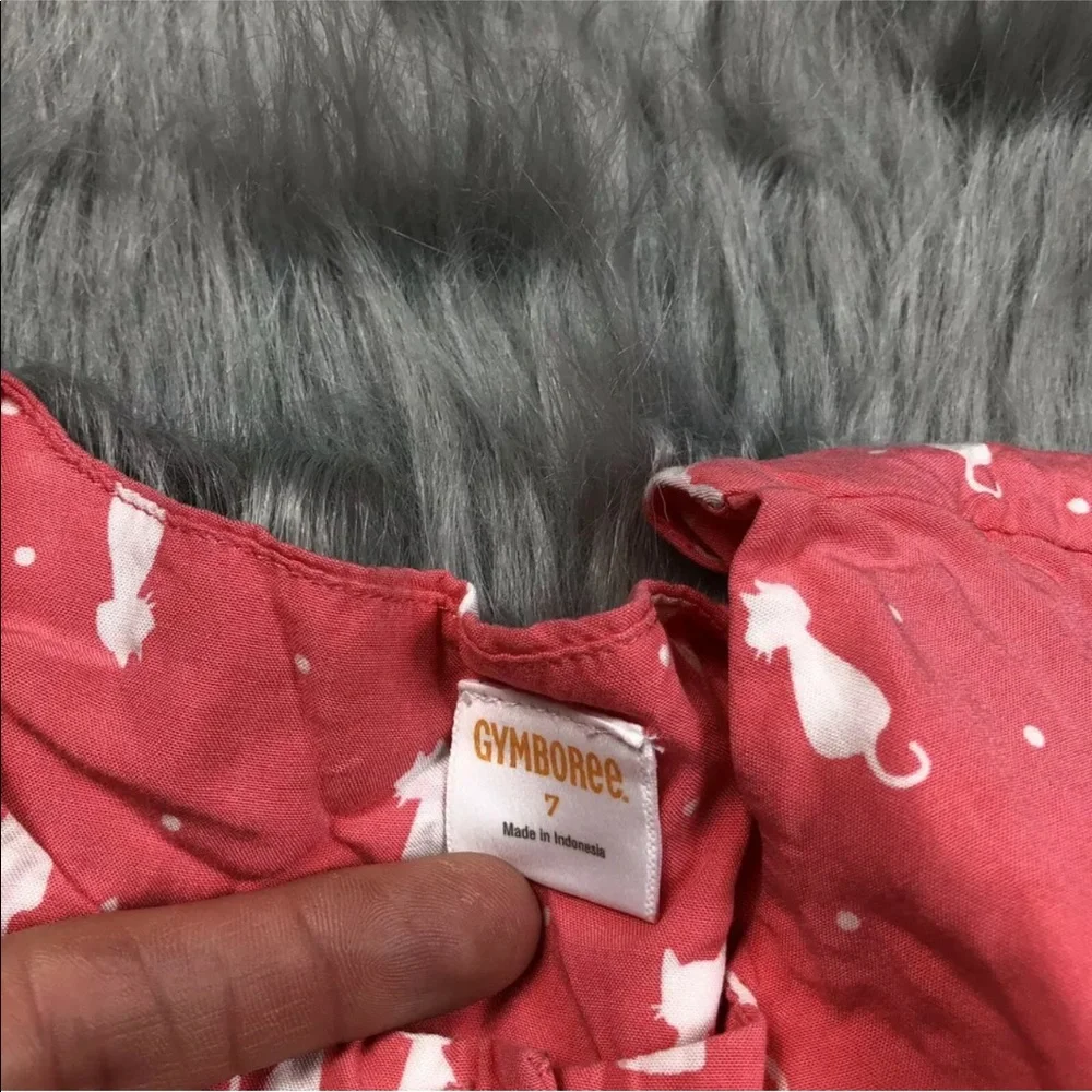 Gymboree Girls Coral Pink White Cat Romper Size 7